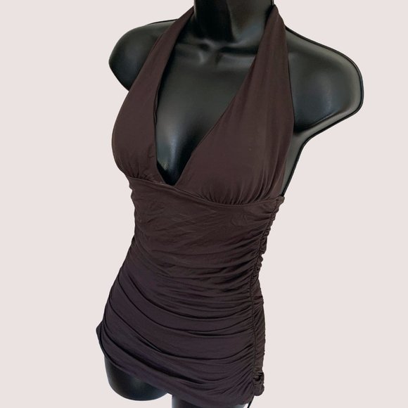 Carmen Marc Valvo | Brown Halter Tankini Swim Top | Size M 8/10 - Picture 1 of 5